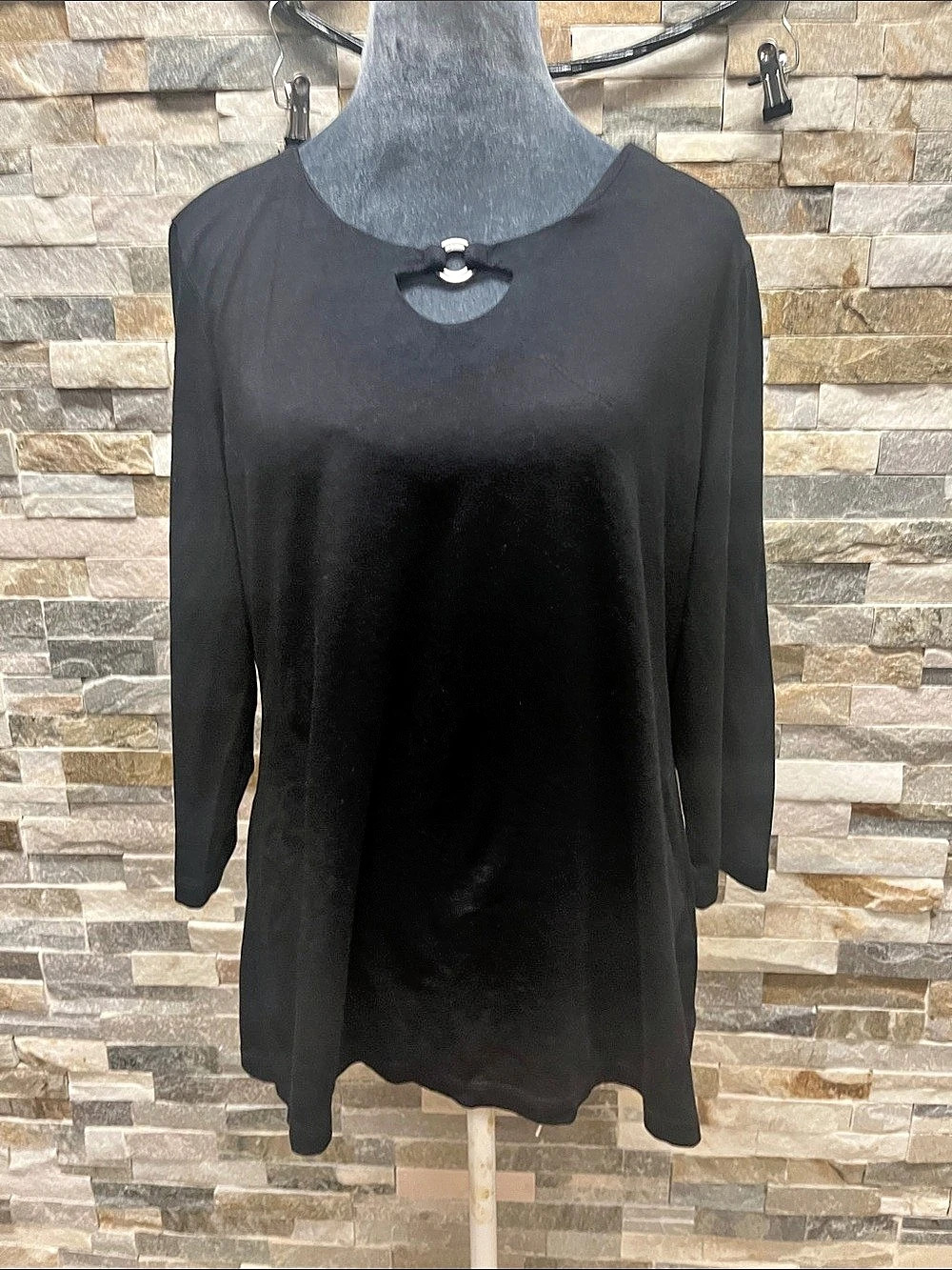 Karen Scott Black Ring-Neck Long-Sleeve Tunic Size Medium